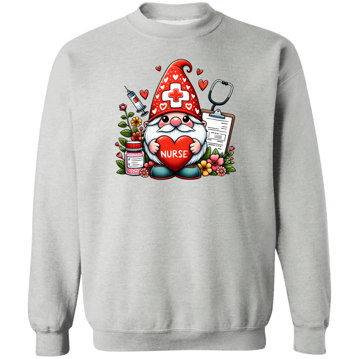 Nurse Gnome Crewneck Pullover Sweatshirt
