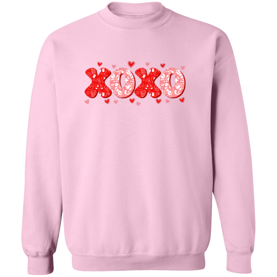 Red and Pink XO Crewneck Pullover Sweatshirt