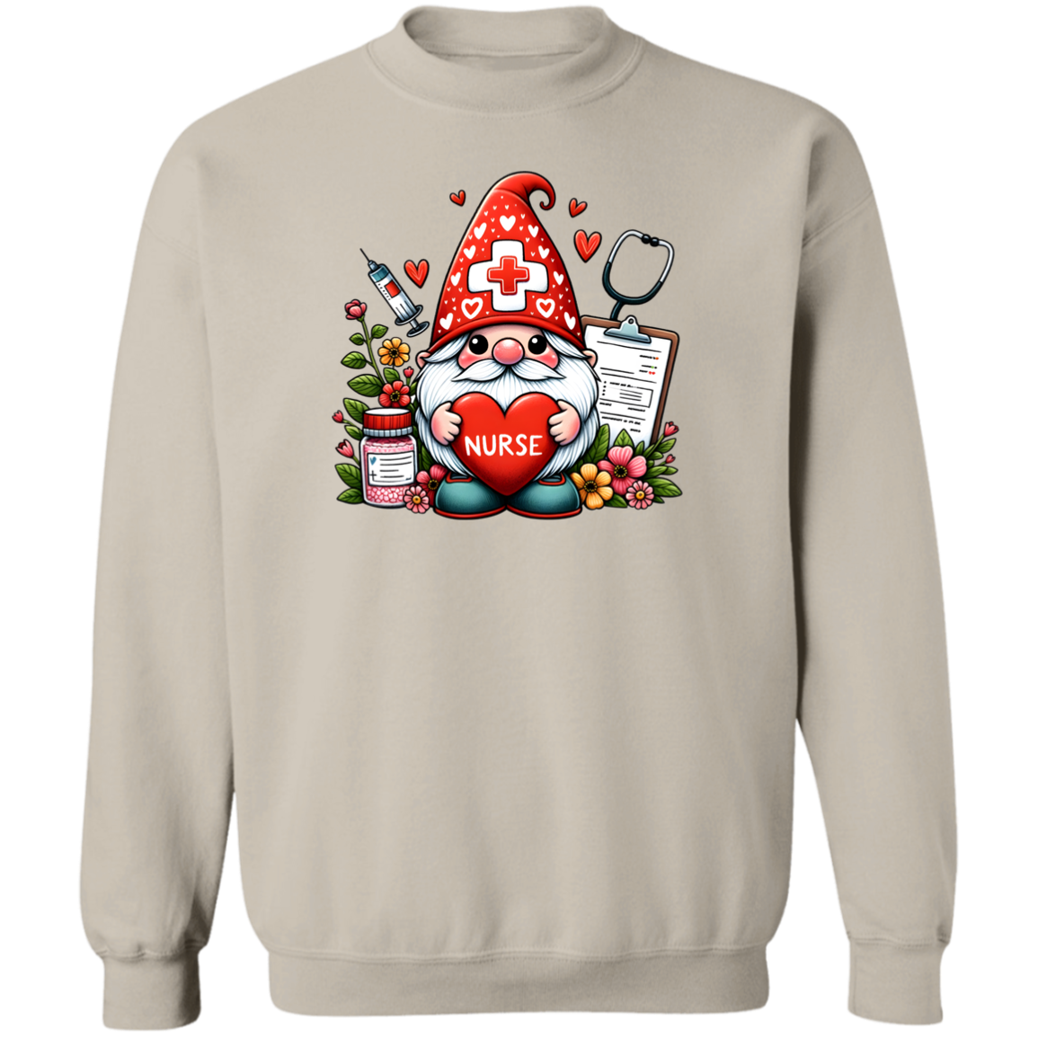 Nurse Gnome Crewneck Pullover Sweatshirt