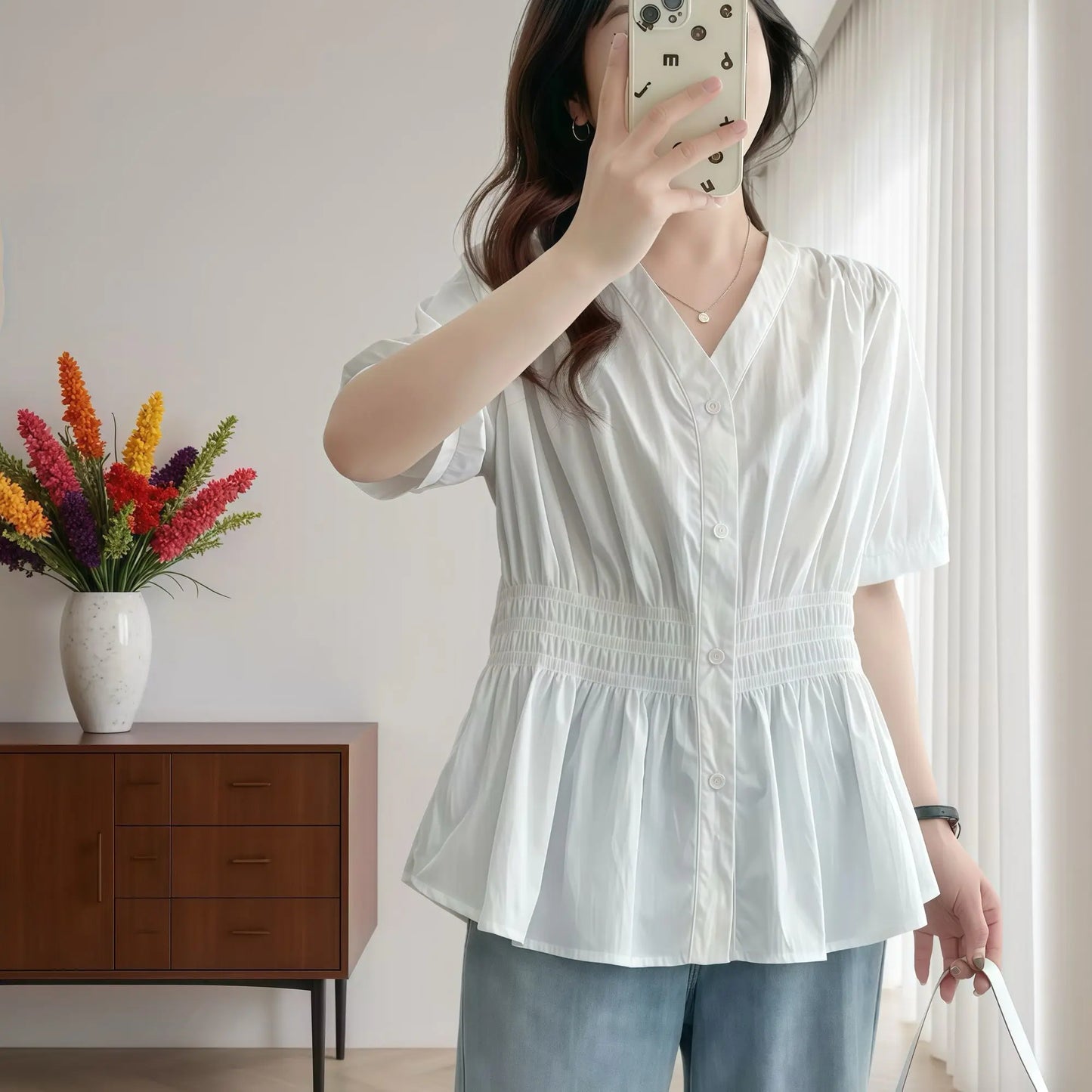 Elastic Short Sleeve Solid Tops