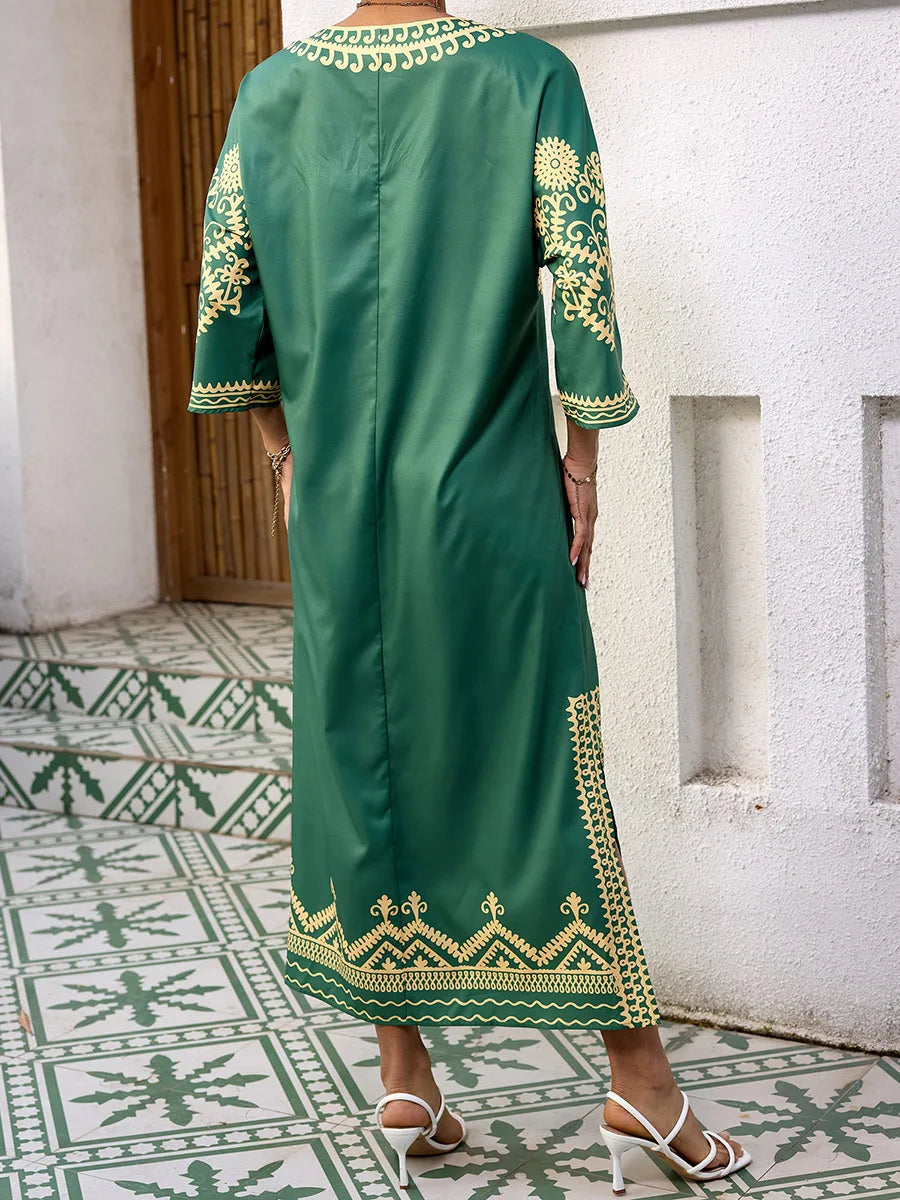 Sleeve V-Neck Maxi Dress