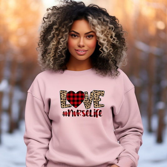 Love Nurse Life Crewneck Pullover Sweatshirt