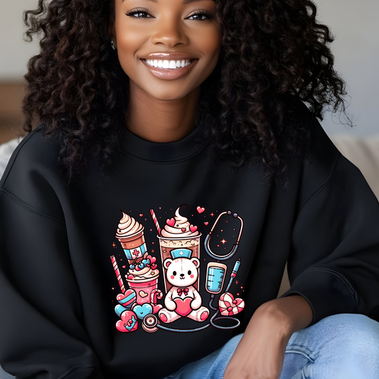 Nurse Teddy Bear Crewneck Pullover Sweatshirt