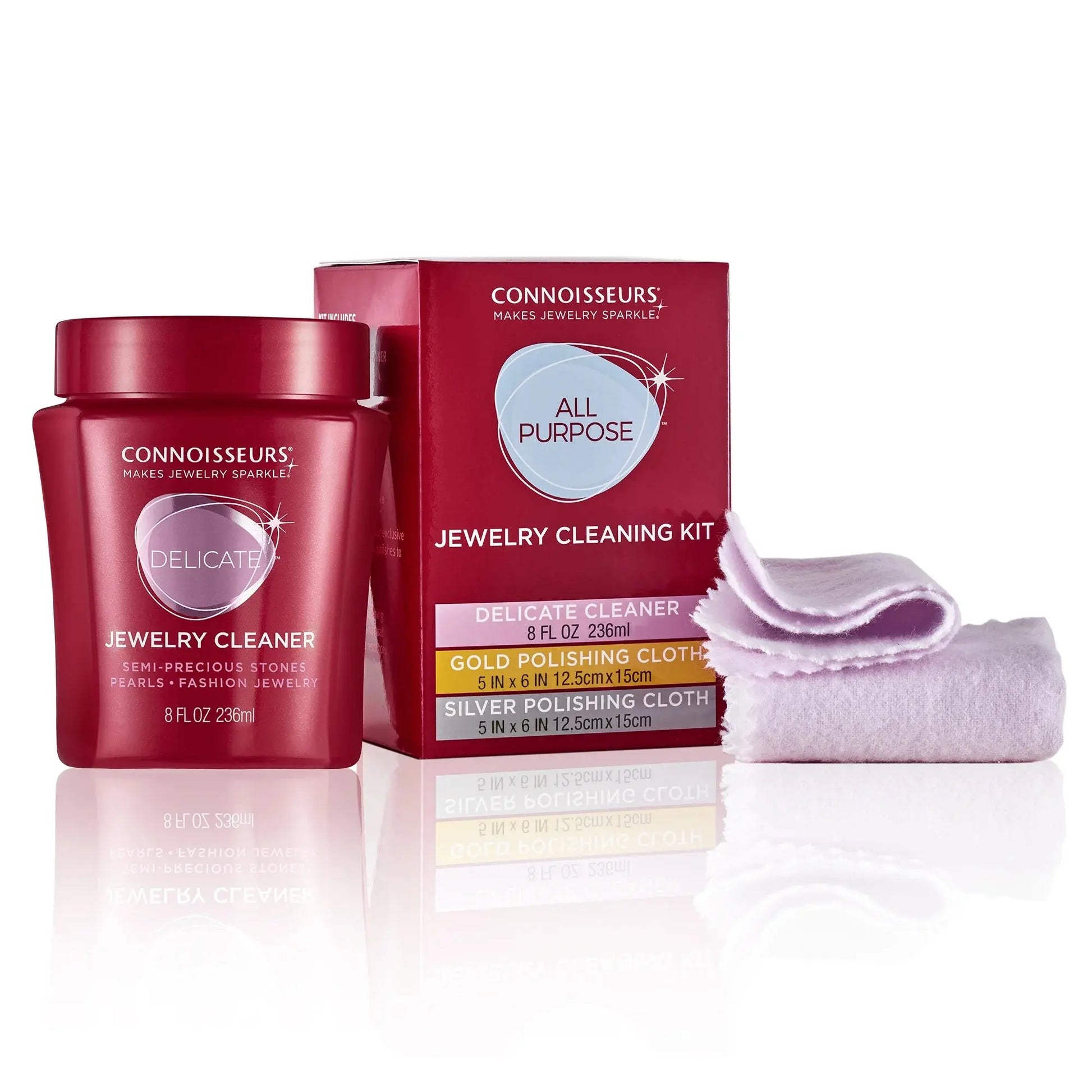 All-Purpose Jewelry Cleaning Kit with Cleaner Solution and Polishing Cloths