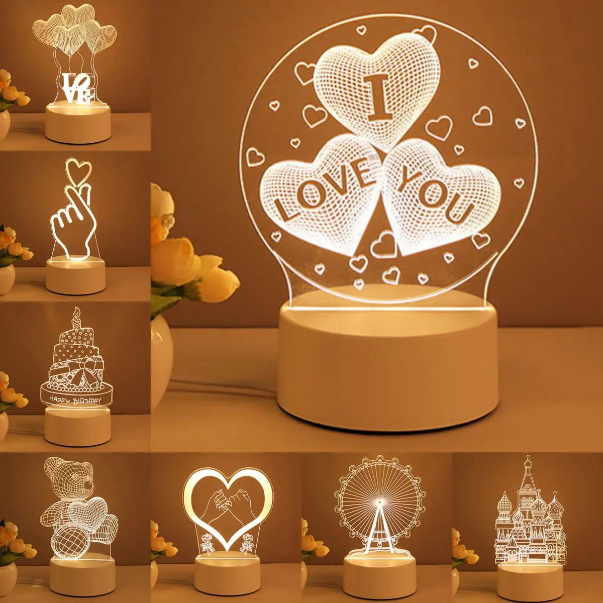 3D Lamp Acrylic USB LED Night Lights Neon Sign Lamp Xmas Home Decorations For Room Decor Valentines Day Gifts Cinda Kay collections