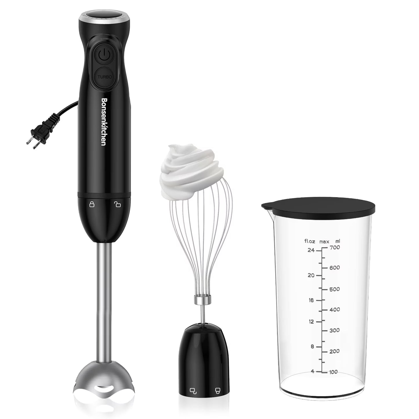 3 in 1 Immersion Blender with Egg Whisk & 700Ml Measuring Cup, 12 Speed Hand Blender