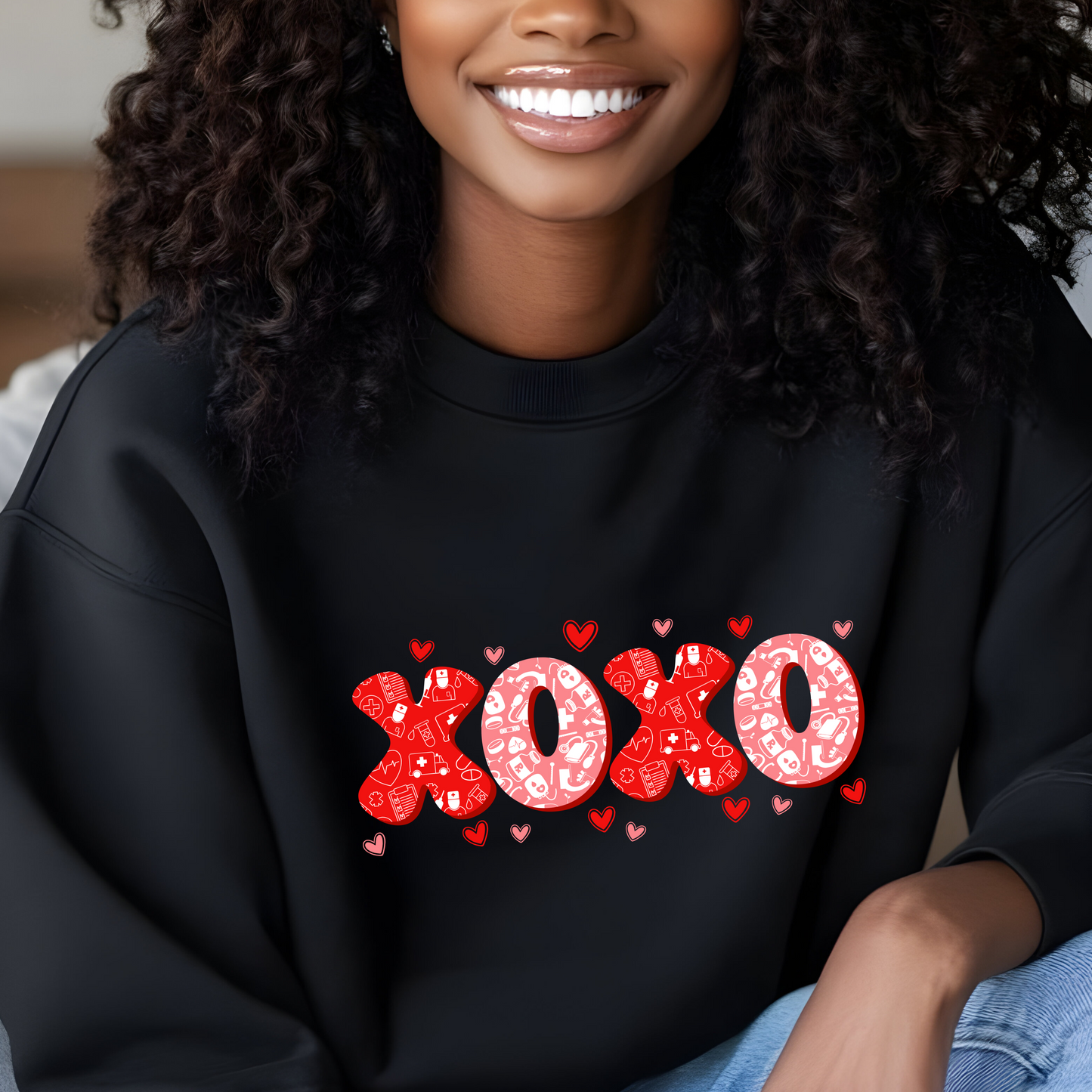 Red and Pink XO Crewneck Pullover Sweatshirt