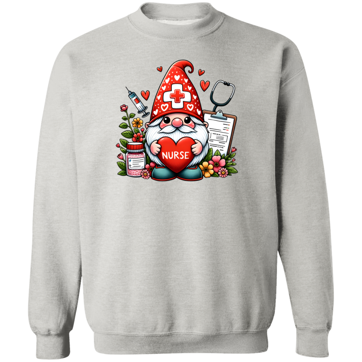 Nurse Gnome Crewneck Pullover Sweatshirt