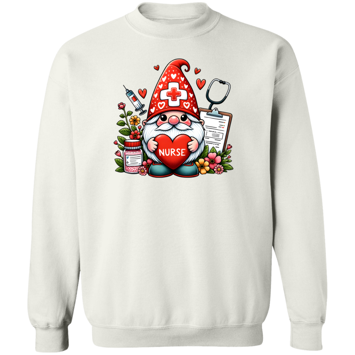 Nurse Gnome Crewneck Pullover Sweatshirt