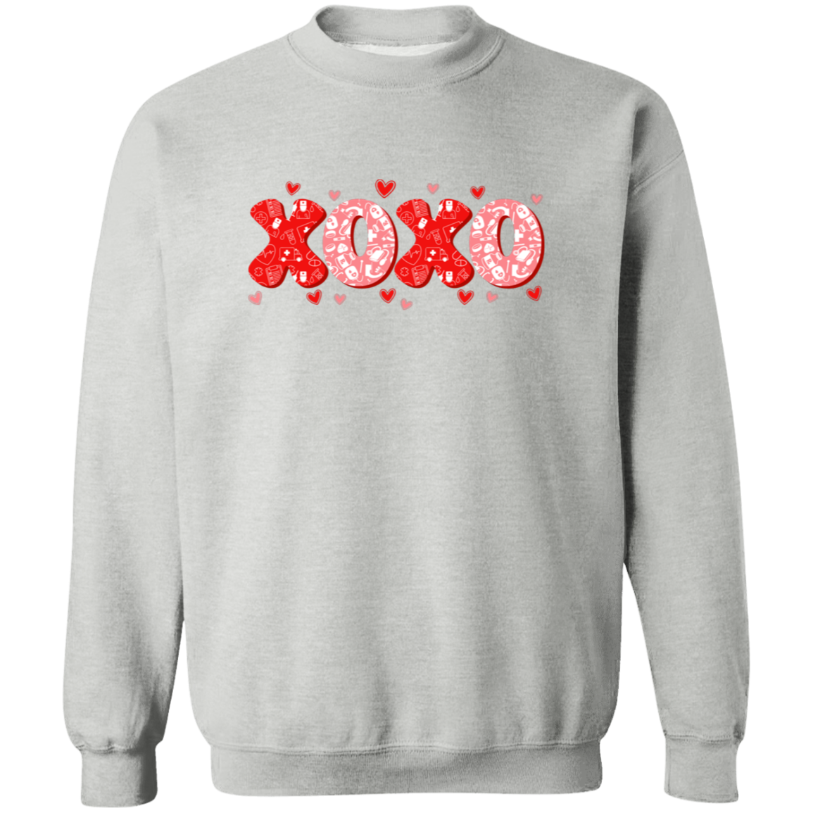 Red and Pink XO Crewneck Pullover Sweatshirt
