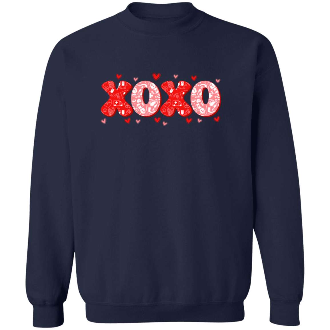 Red and Pink XO Crewneck Pullover Sweatshirt