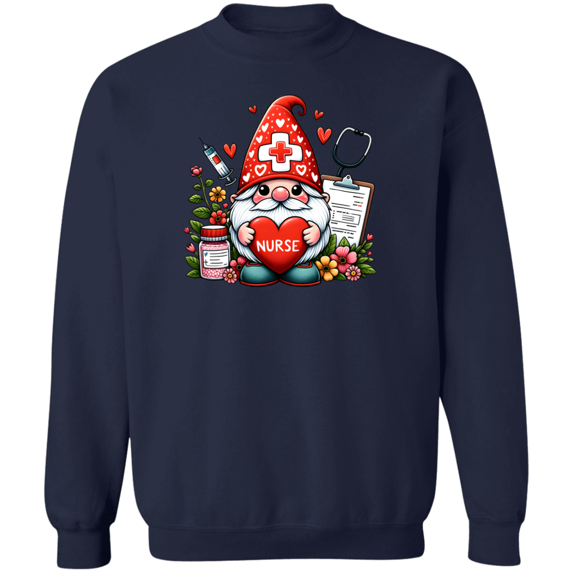 Nurse Gnome Crewneck Pullover Sweatshirt