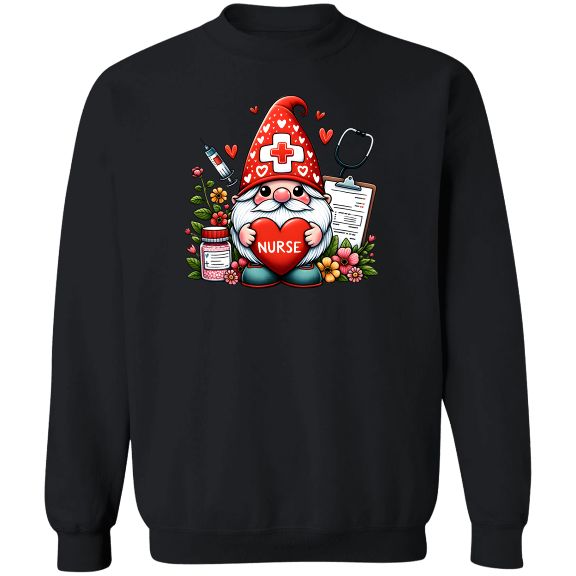 Nurse Gnome Crewneck Pullover Sweatshirt