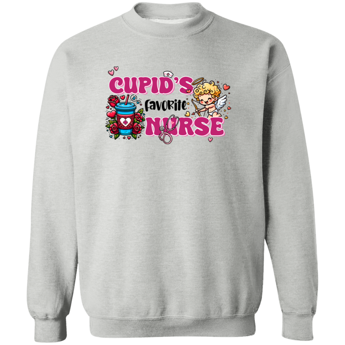 Cupid's Favorite Nurse Crewneck Pullover Sweatshirt