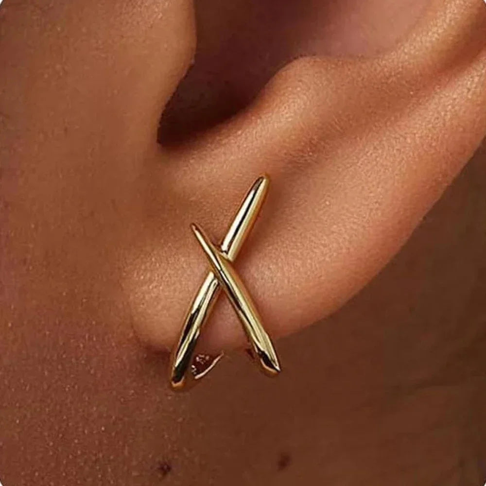 Gold Color Cross Stud Earrings