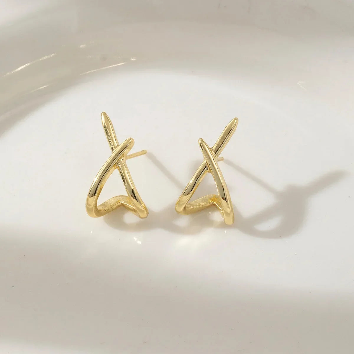 Gold Color Cross Stud Earrings