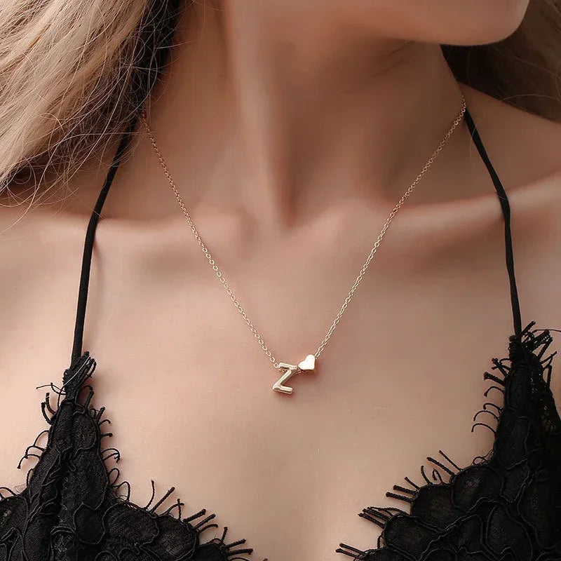 Heart Dainty Initial Necklace