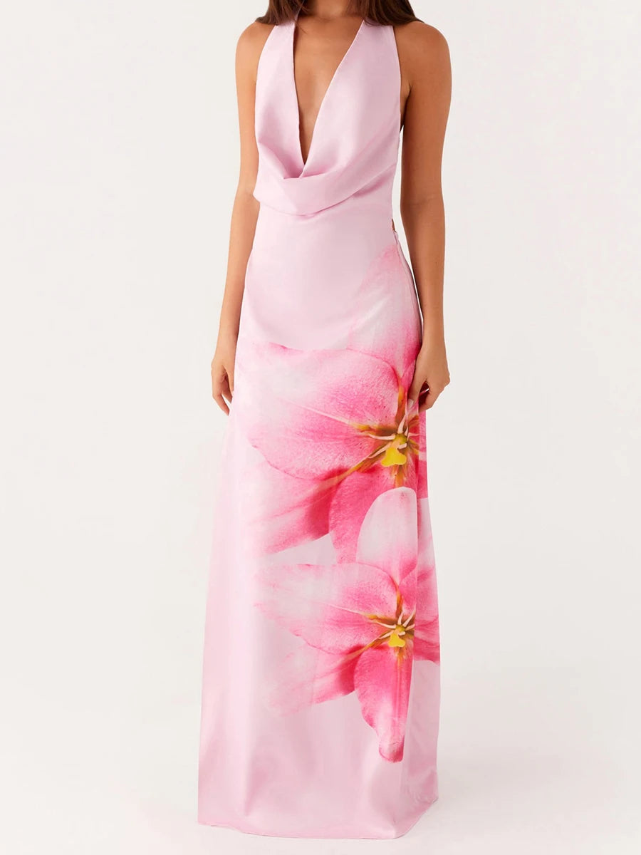 Elegant Floral Print  Maxi Dress