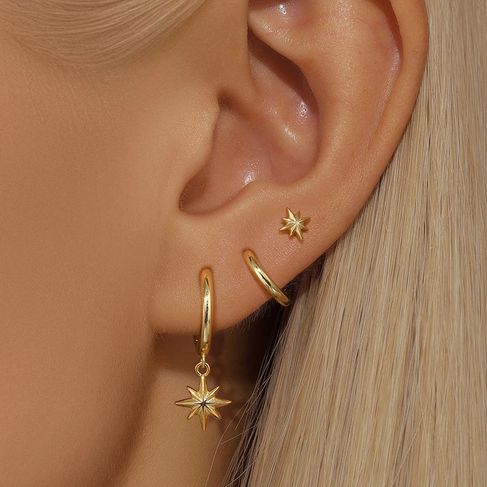 Round Star Drop Earrings
