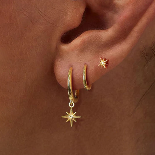Round Star Drop Earrings