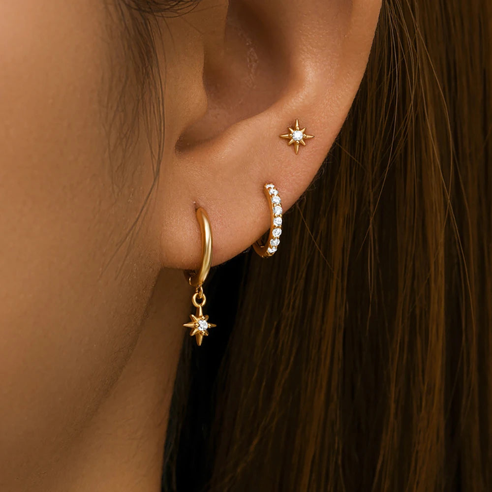 Round Star Drop Earrings