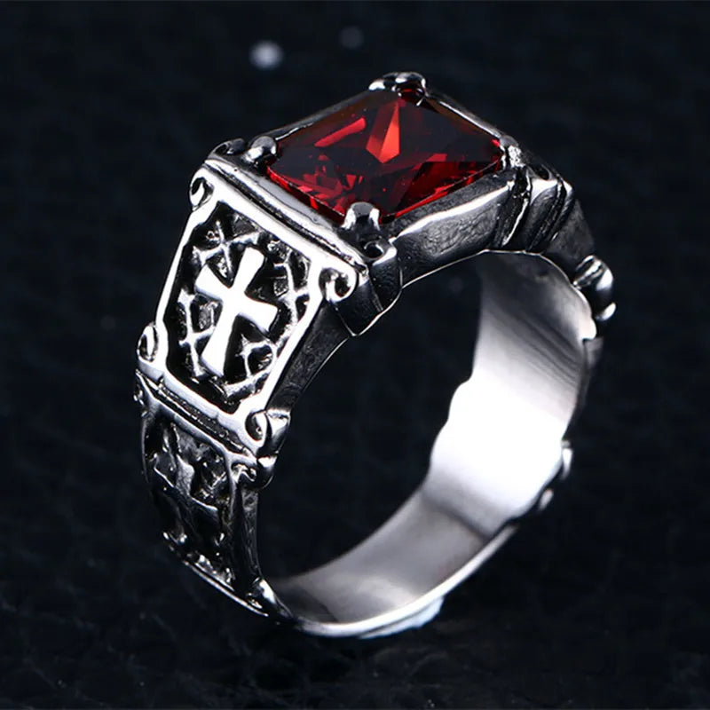 Red Zircon Cross Pattern Ring