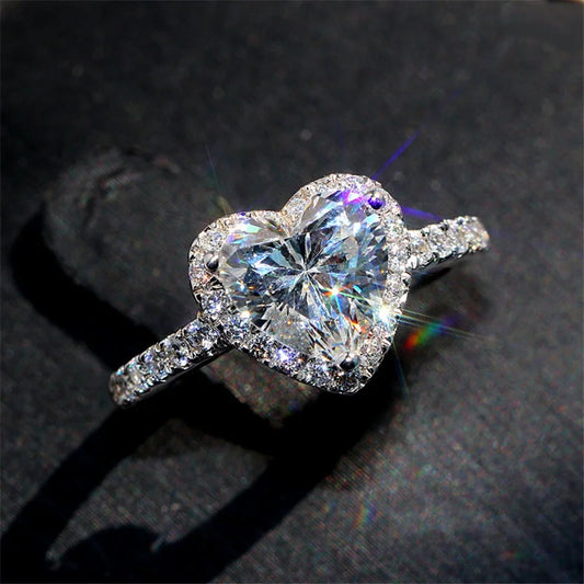 Luxury Silver Color Heart Ring