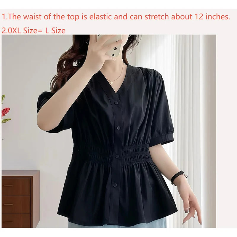 Elastic Short Sleeve Solid Tops
