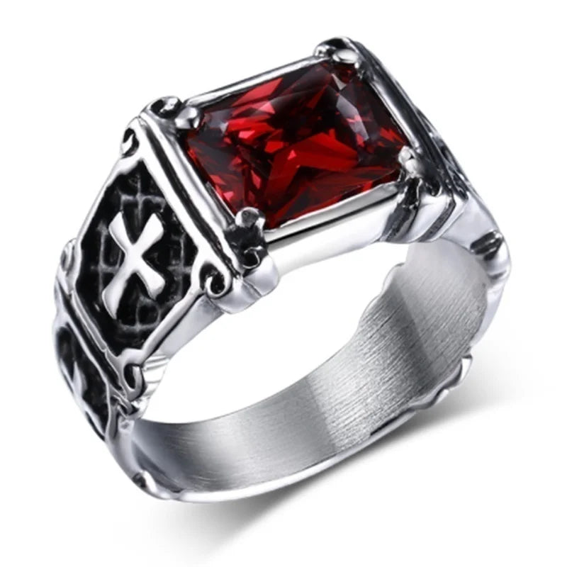 Red Zircon Cross Pattern Ring