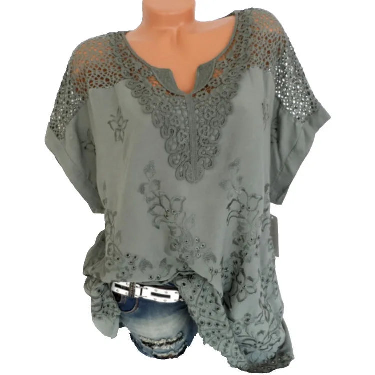 Short-Sleeved Lace  Blouses