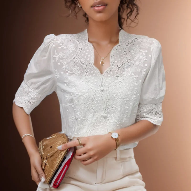 Embroidery Puff Sleeve  Blouse