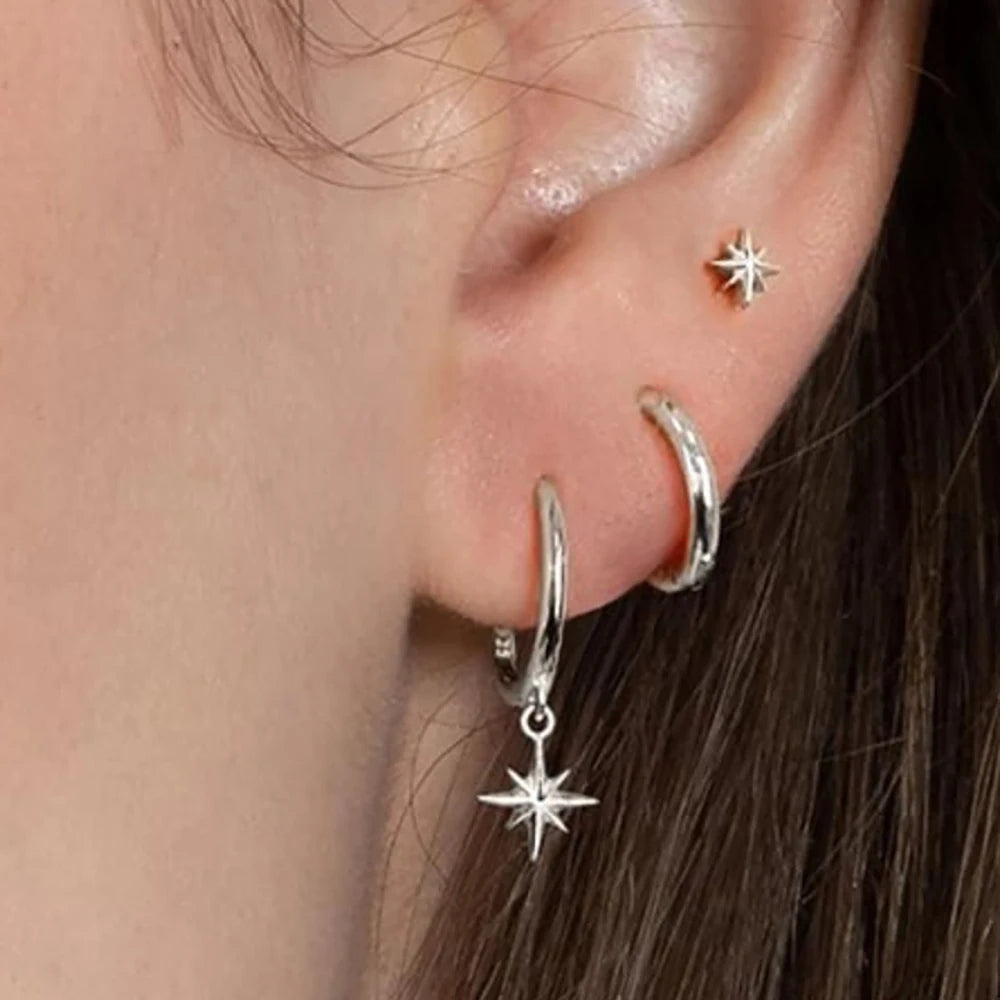 Round Star Drop Earrings