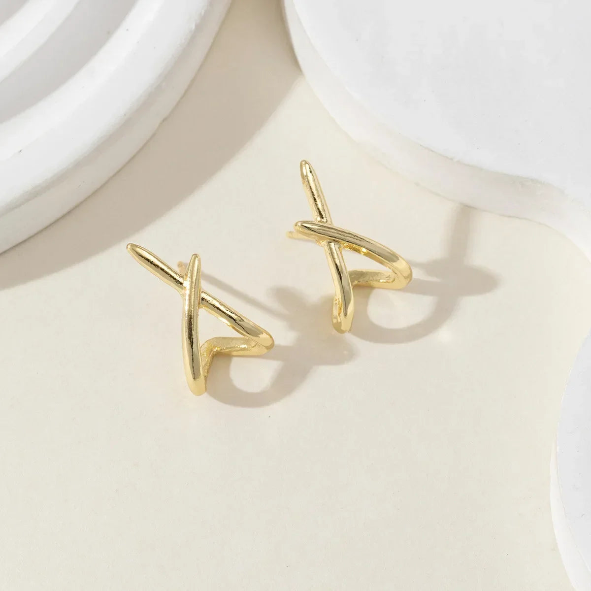 Gold Color Cross Stud Earrings