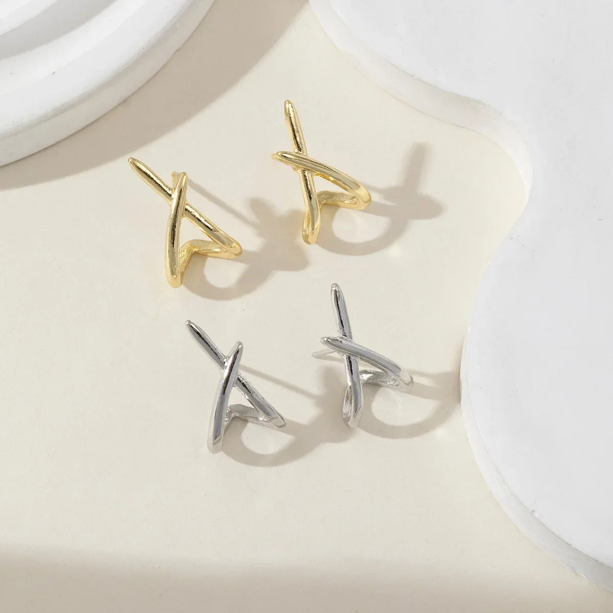 Gold Color Cross Stud Earrings