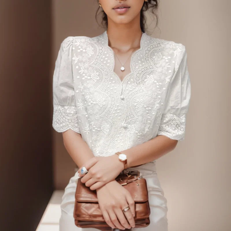 Embroidery Puff Sleeve  Blouse