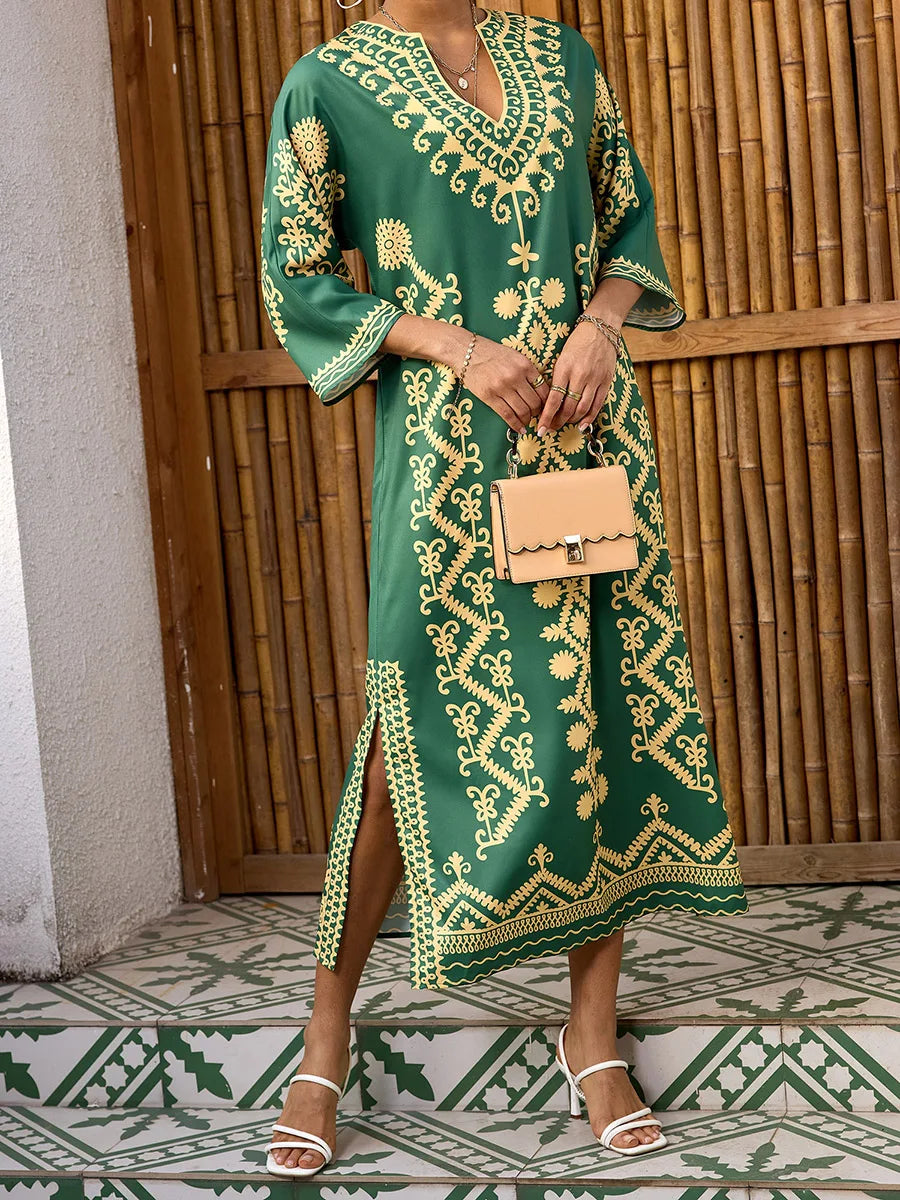 Sleeve V-Neck Maxi Dress