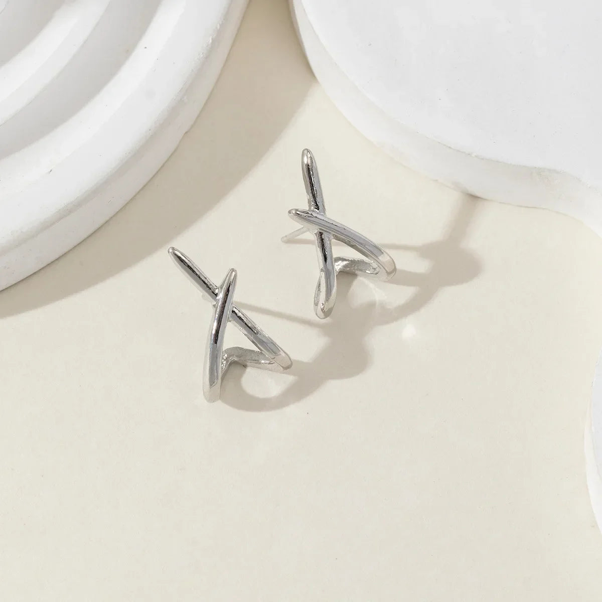 Gold Color Cross Stud Earrings