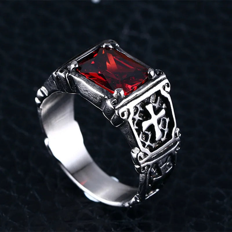 Red Zircon Cross Pattern Ring