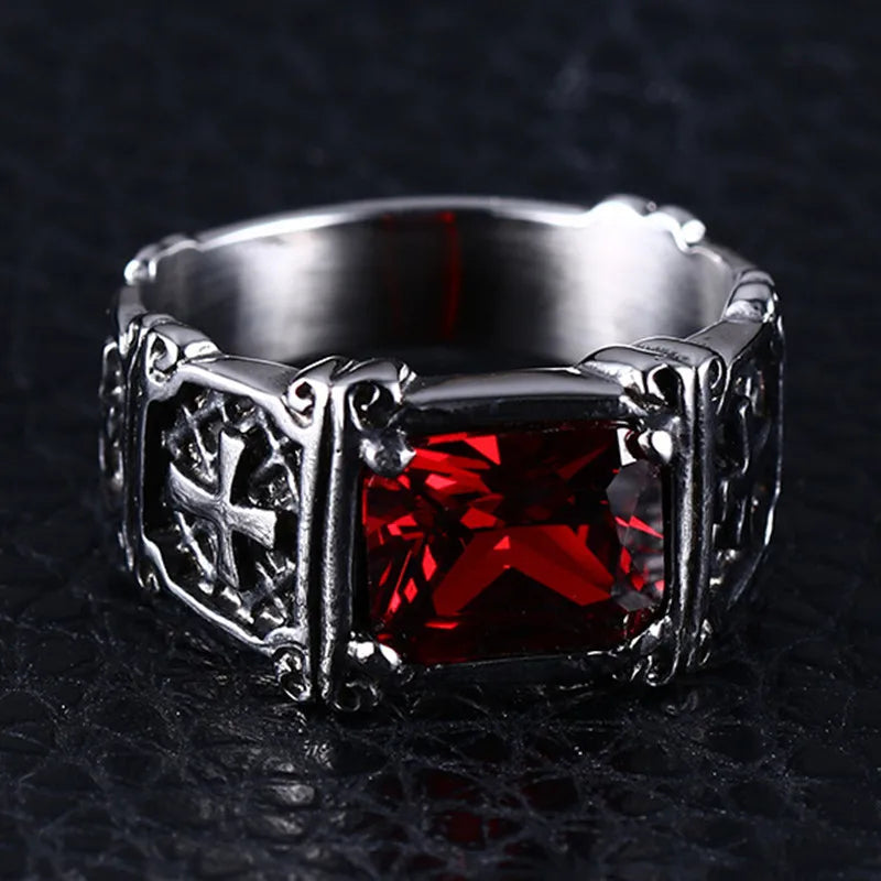 Red Zircon Cross Pattern Ring