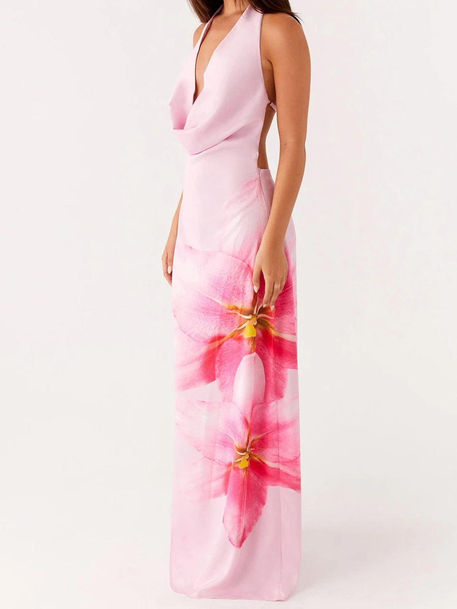 Elegant Floral Print  Maxi Dress