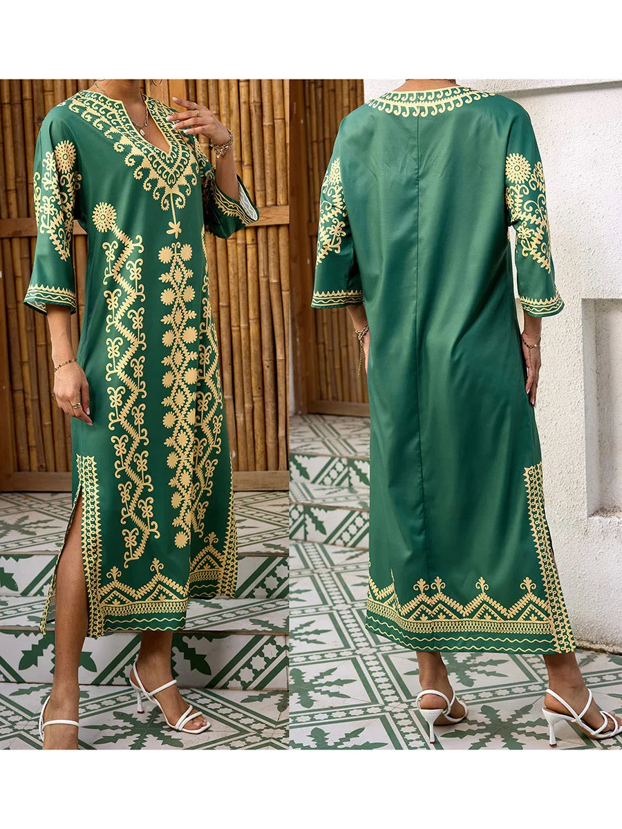 Sleeve V-Neck Maxi Dress