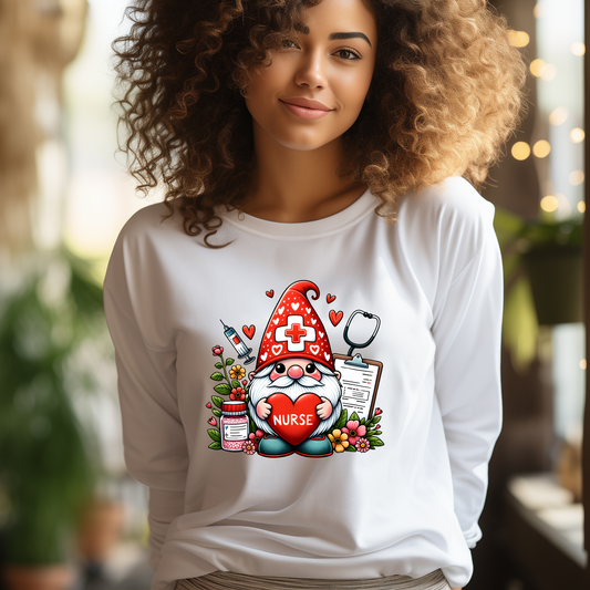 Nurse Gnome Crewneck Pullover Sweatshirt