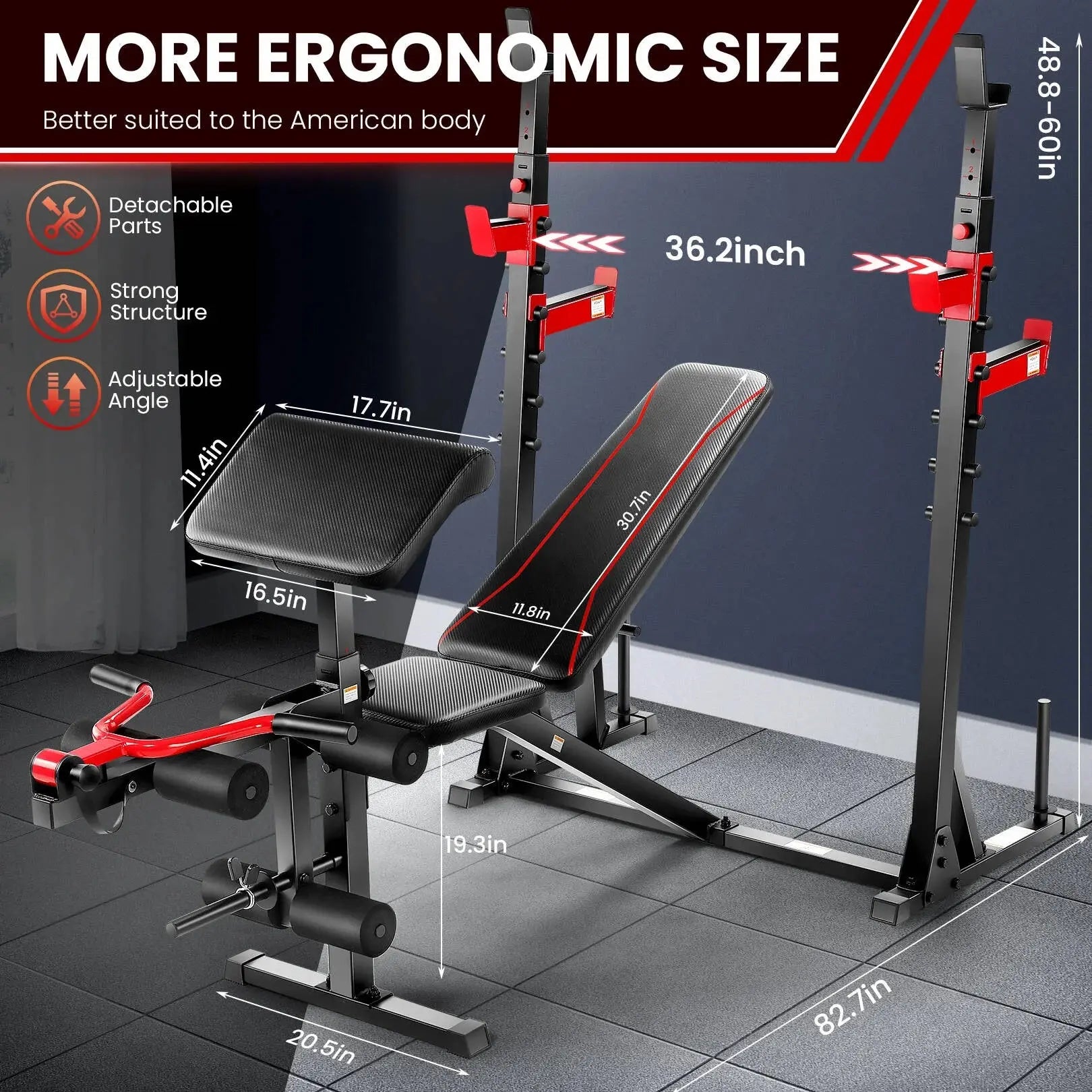 900LBS Olympic Weight Bench Set with Squat Rack, Preacher Curl, Leg Extension Full Body Exercise Workout Bench Press for Home Gym